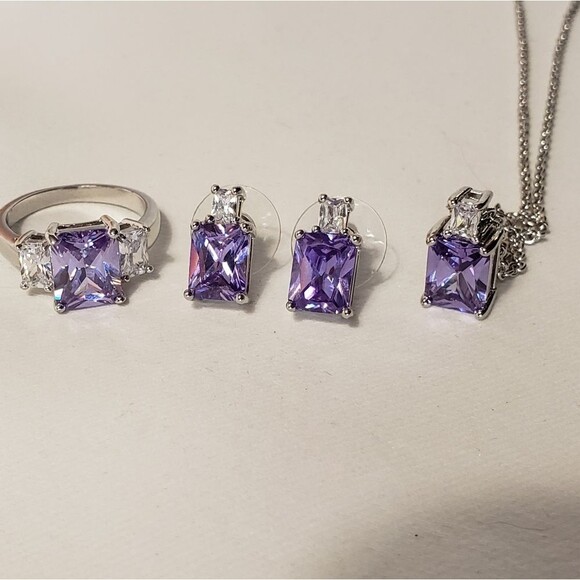 Amethyst with Silver Setting Ring, Earrings, Necklace, NWOT - Picture 2 of 13